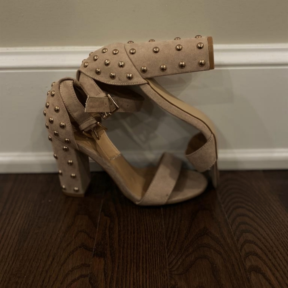 Boohoo Nude Block Studded Heels